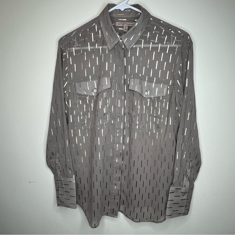 Banana Republic Heritage Collection Women’s Gray/Gold Button-Up Blouse Size S